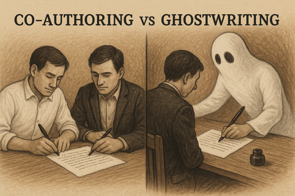 co-authoring vs ghostwriting illustration